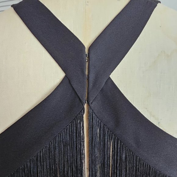 BCBGMAXAZRIA Black Top with Back Fringe Trim in size XXS - Picture 3 of 6